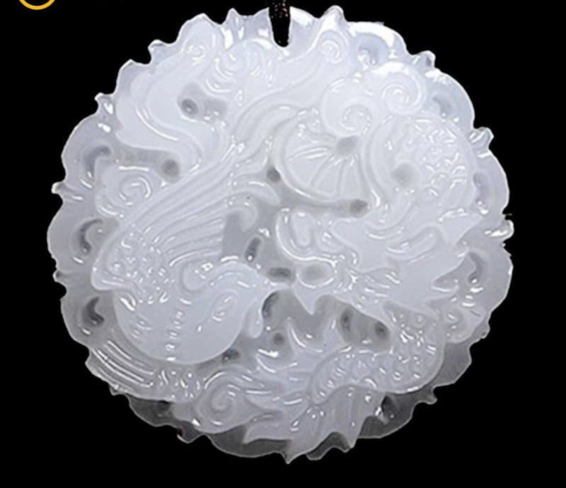 Pendentif Dragon et Phénix en jade blanc